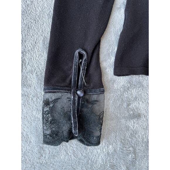 Vintage Y2K Black Lace Trim Top PM Medium Apt 9 Whimsigoth Stretchy Long Sleeved - Picture 7 of 14